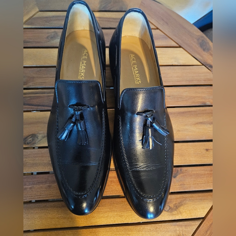 Ace MARKS Handcrated In Italy Square Keeper Loafer in Black SZ 10D